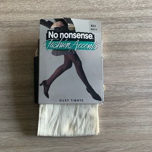 NWT Vintage 1990s No Nonsense Fashion Accent Ivory Silky Tights K61 Size B